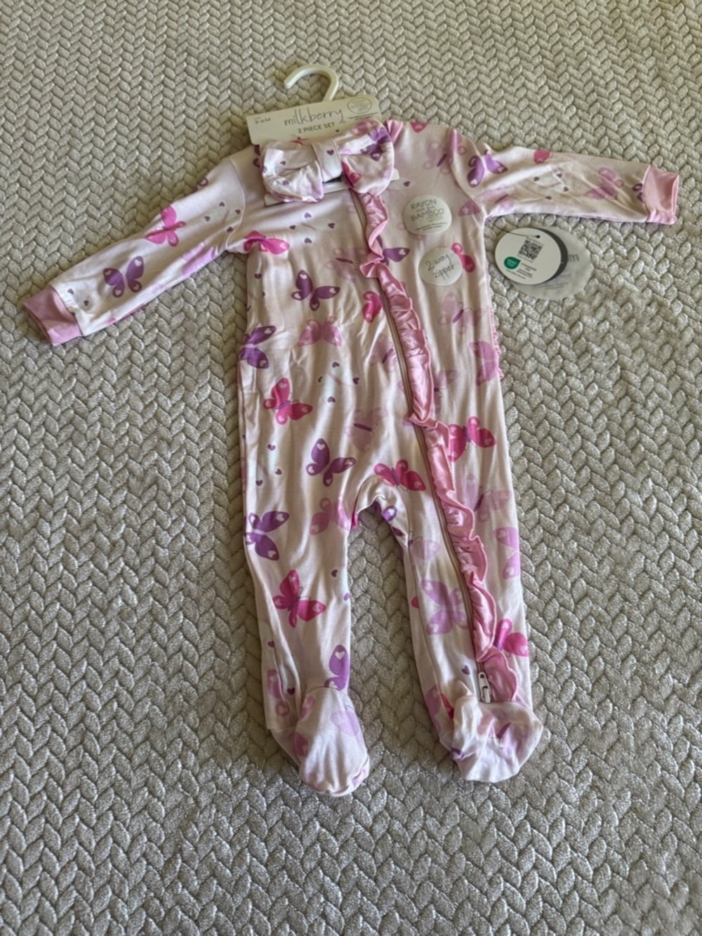 Milkberry Pink Butterfly Footed One-Piece for Girls Size 3-6 Months. NWT
